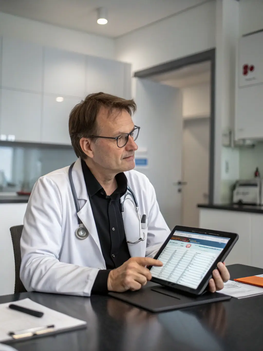 A doctor reviewing a patient's medication history on a computer screen, with Medstep's eMAR system providing a comprehensive and easily accessible overview.