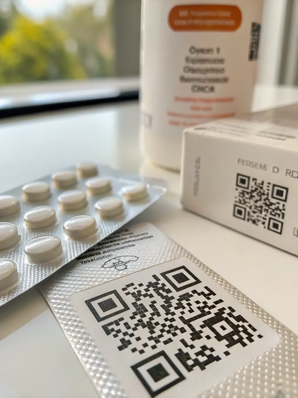 A close-up shot of a smartphone scanning an NFC sticker on a medication bottle, emphasizing the ease and speed of data entry.